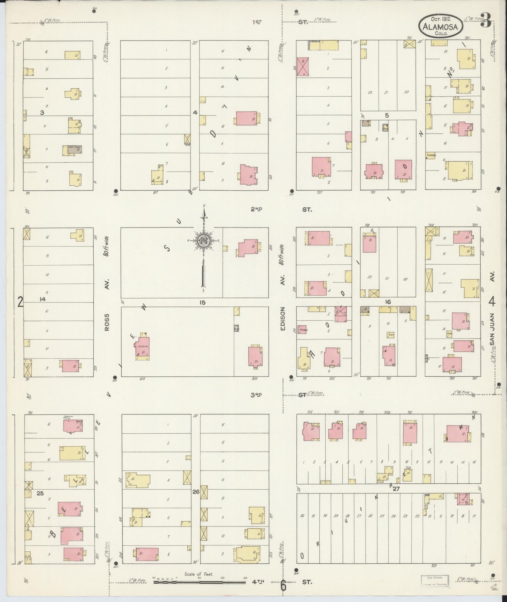 Sanborn Fire Insurance Map from Alamosa, Alamosa County, Colorado (1912), Sheet #0003 - Complete Map Set gallery image, historic Sanborn map, vintage wall art, Colorado Colorado