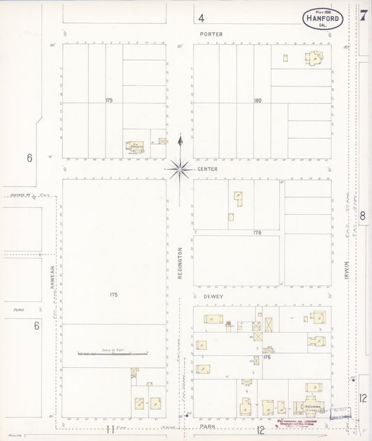 Sanborn Fire Insurance Map from Hanford, Kings County, California (1898), Sheet #0007 - Historic Sanborn Fire Insurance Map Print, vintage old map wall art, antique decor, genealogy gift, California California map