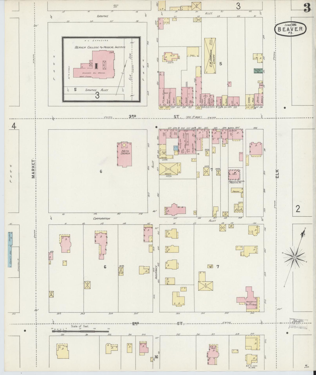 Sanborn Fire Insurance Map from Beaver, Beaver County, Pennsylvania (1896), Sheet #0003 - Complete Map Set gallery image, historic Sanborn map, vintage wall art, Pennsylvania Pennsylvania