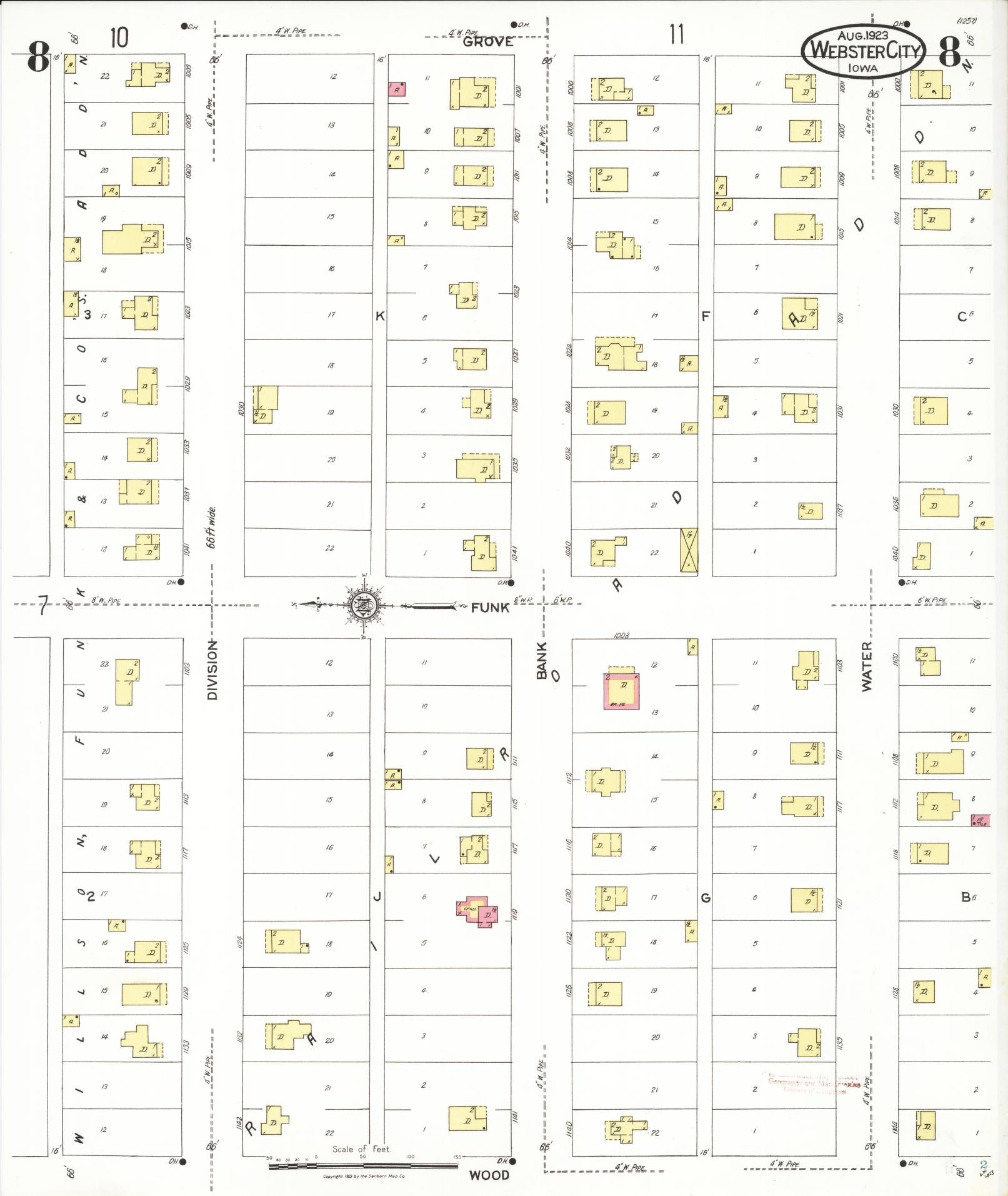 Sanborn Fire Insurance Map from Webster City, Hamilton County, Iowa (1923), Sheet #0008 - Historic Sanborn Fire Insurance Map Print, vintage old map wall art