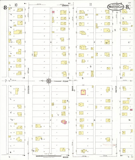 Sanborn Fire Insurance Map from Webster City, Hamilton County, Iowa (1923), Sheet #0008 - Historic Sanborn Fire Insurance Map Print, vintage old map wall art