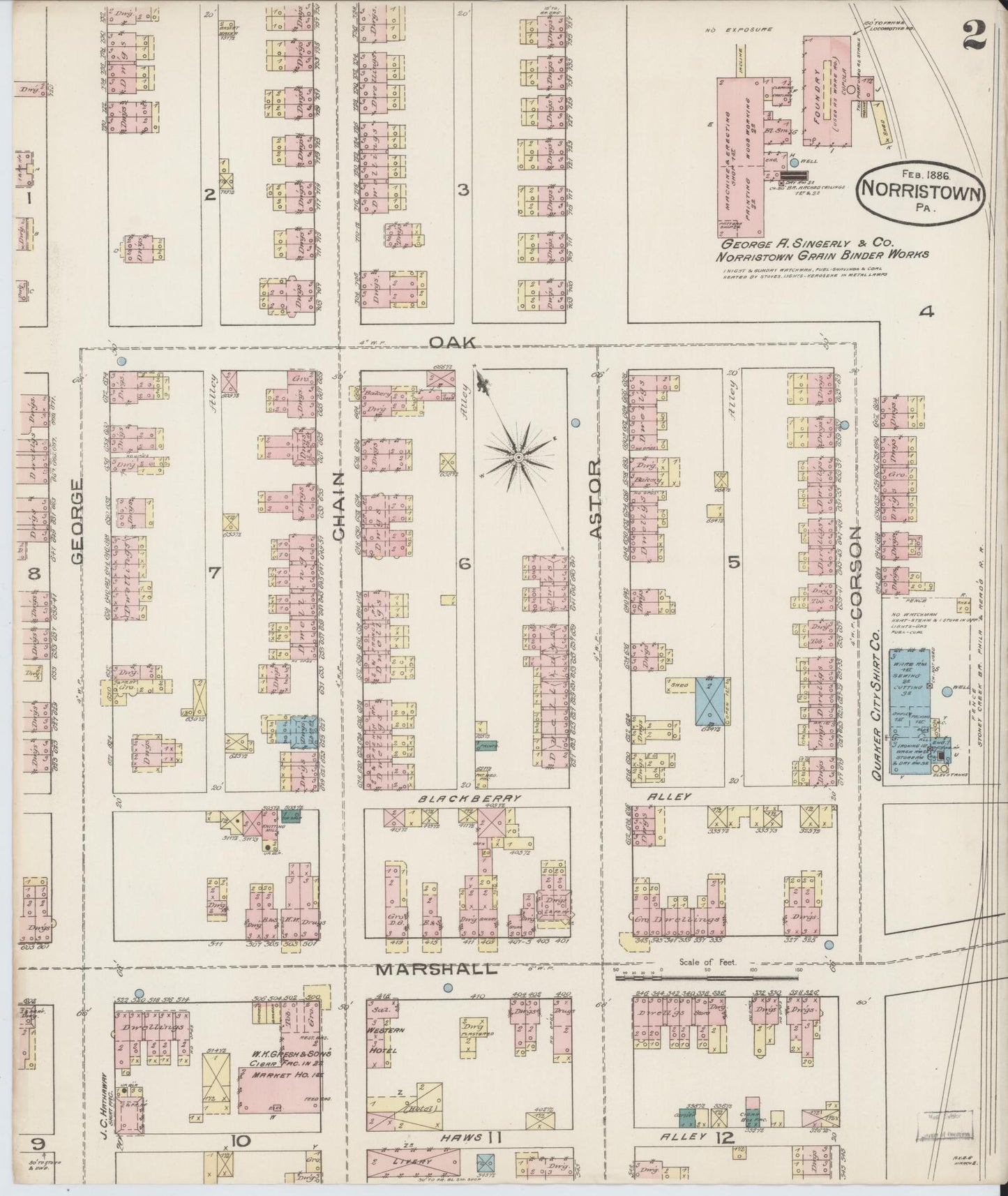 Sanborn Fire Insurance Map from Norristown, Montgomery County, Pennsylvania (1886), Sheet #0002 - Complete Map Set gallery image, historic Sanborn map, vintage wall art, Pennsylvania Pennsylvania