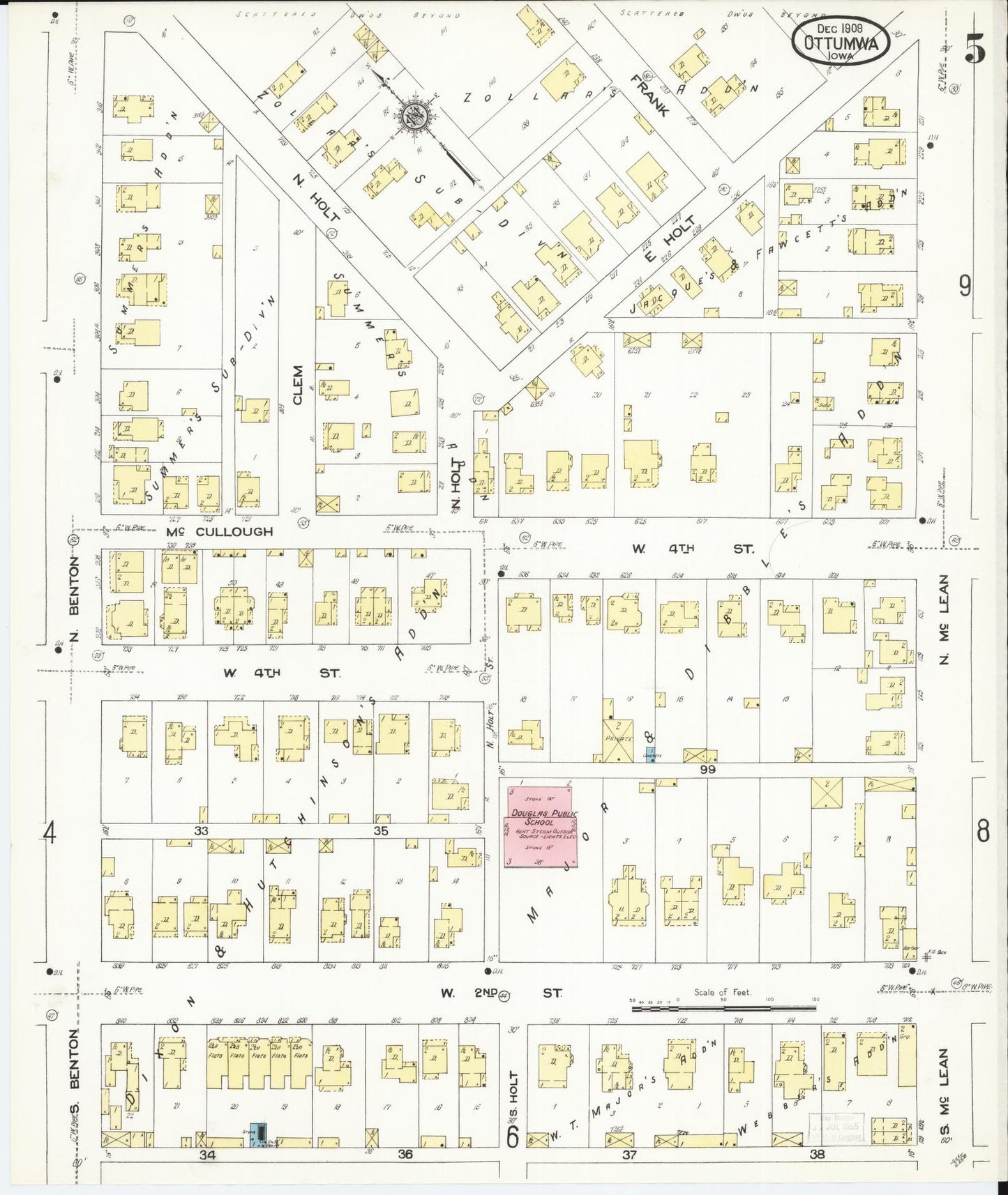 Sanborn Fire Insurance Map from Ottumwa, Wapello County, Iowa (1909), Sheet #0005 - Historic Sanborn Fire Insurance Map Print, vintage old map wall art