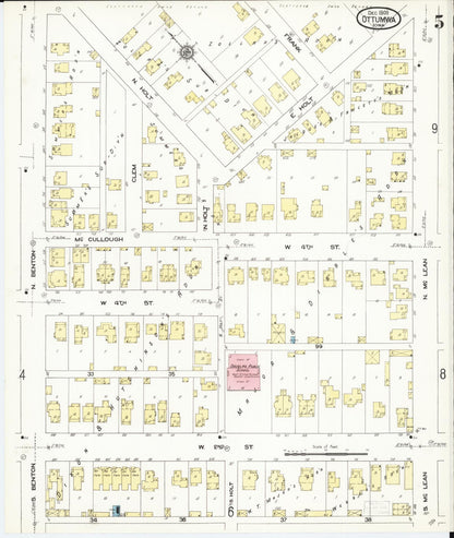 Sanborn Fire Insurance Map from Ottumwa, Wapello County, Iowa (1909), Sheet #0005 - Historic Sanborn Fire Insurance Map Print, vintage old map wall art