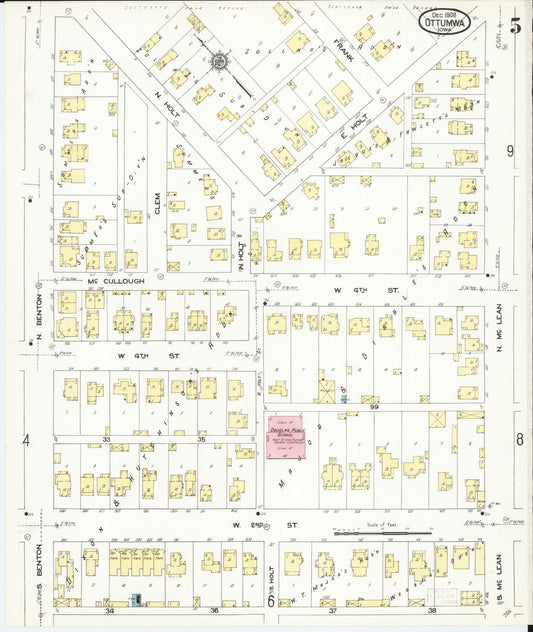Sanborn Fire Insurance Map from Ottumwa, Wapello County, Iowa (1909), Sheet #0005 - Historic Sanborn Fire Insurance Map Print, vintage old map wall art