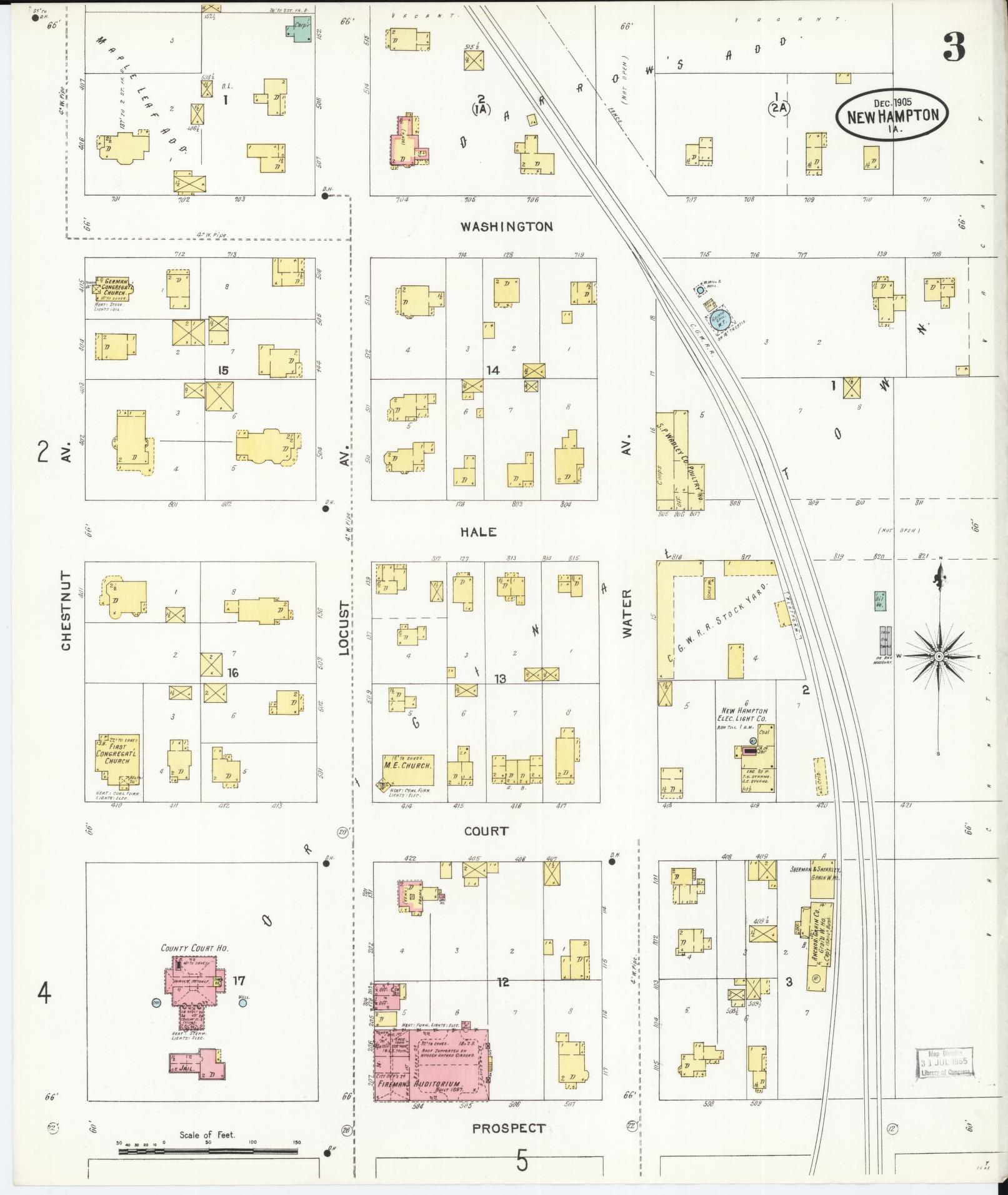 Sanborn Fire Insurance Map from New Hampton, Chickasaw County, Iowa (1905), Sheet #0003 - Historic Sanborn Fire Insurance Map Print