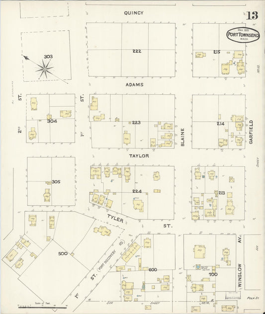 Sanborn Fire Insurance Map from Port Townsend, Jefferson County, Washington (1891), Sheet #0013 - Historic Sanborn Fire Insurance Map Print, vintage old map wall art, antique decor, genealogy gift, Washington Washington map