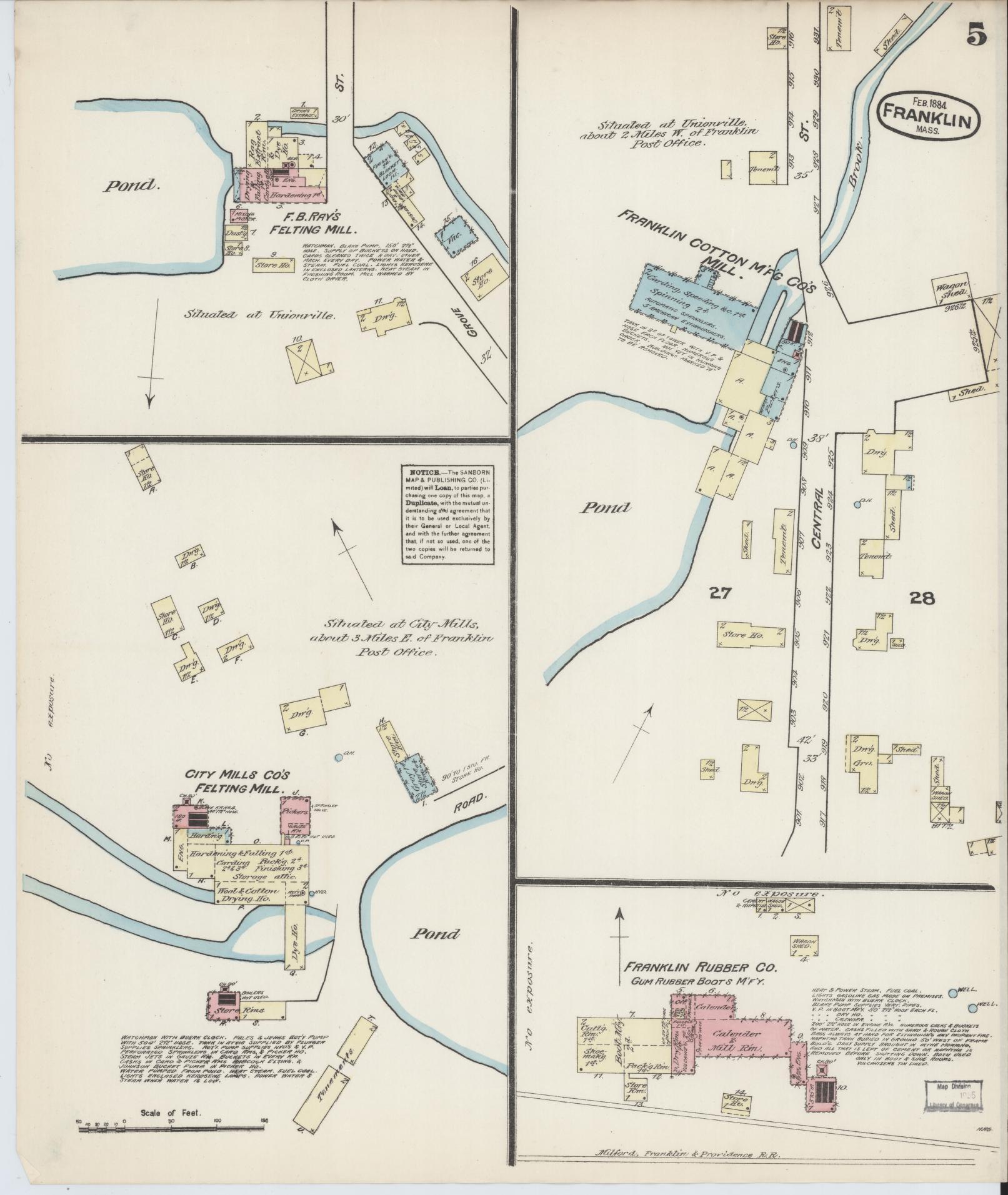 Sanborn Fire Insurance Map from Franklin, Norfolk County, Massachusetts (1884), Sheet #0005 - Complete Map Set gallery image, historic Sanborn map, vintage wall art, Massachusetts Massachusetts