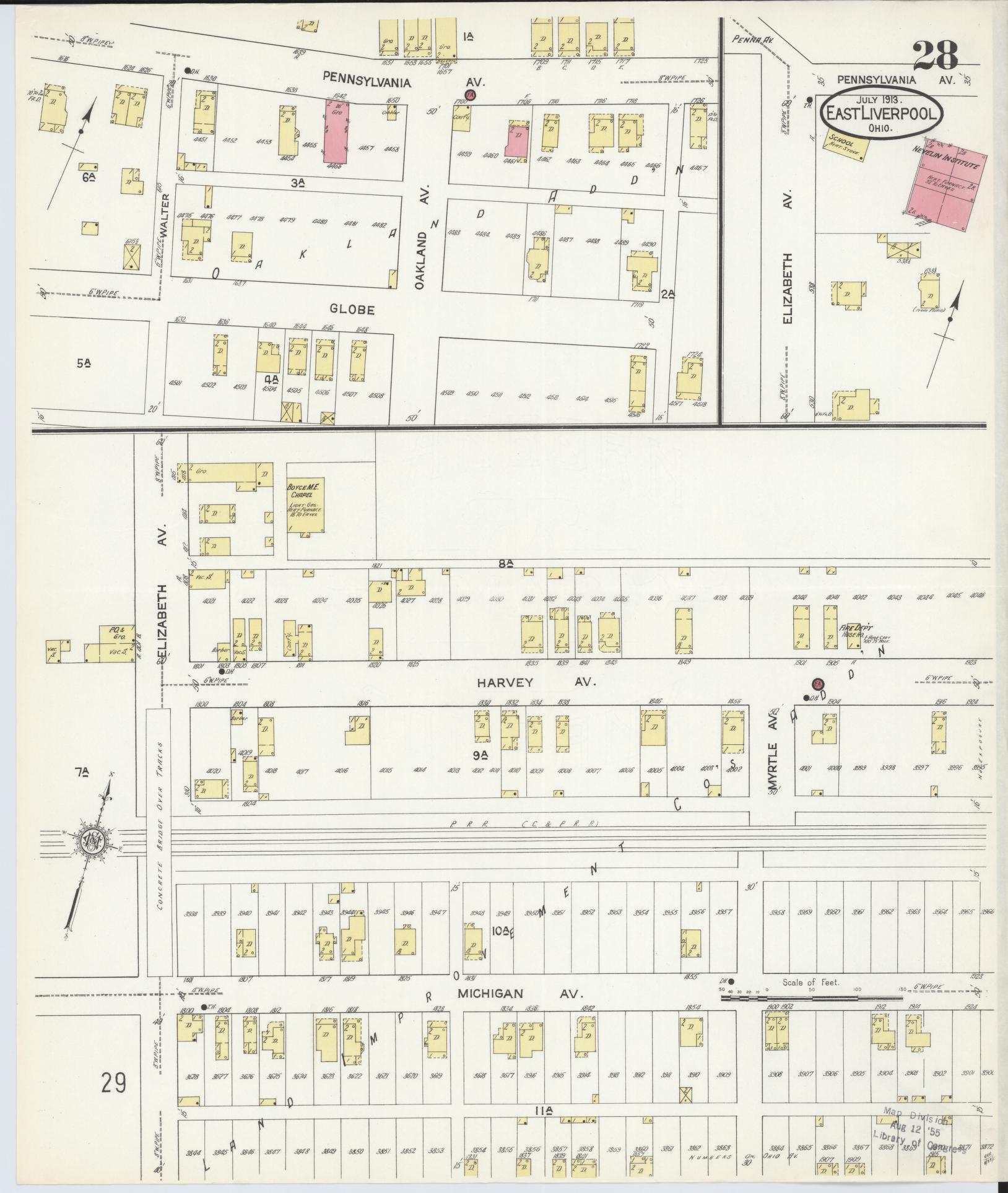 Sanborn Fire Insurance Map from East Liverpool, Columbiana County, Ohio (1913), Sheet #0028 - Historic Sanborn Fire Insurance Map Print, vintage old map wall art, antique decor, genealogy gift, Ohio Ohio map