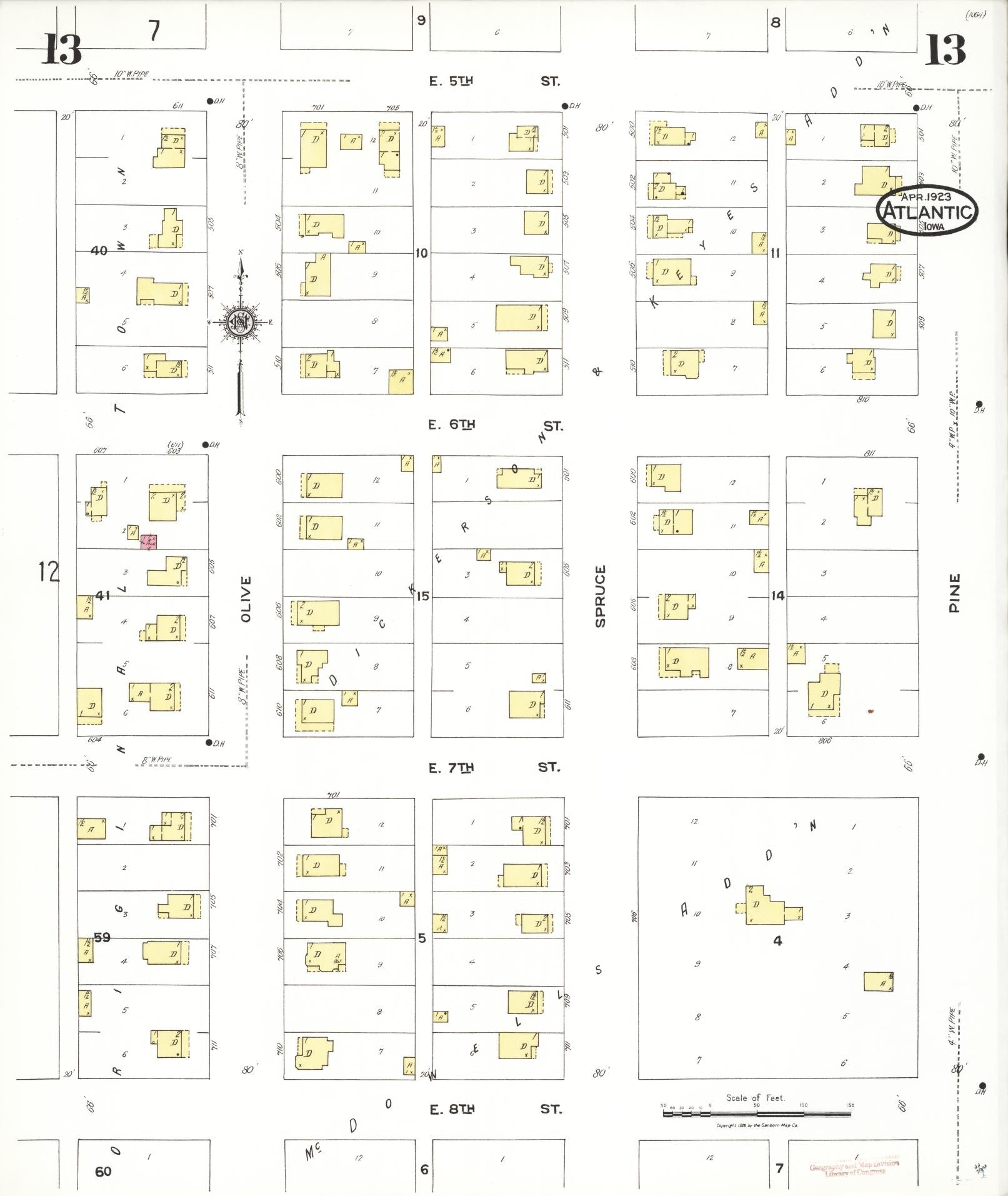 Sanborn Fire Insurance Map from Atlantic, Cass County, Iowa (1923), Sheet #0013 - Historic Sanborn Fire Insurance Map Print, vintage old map wall art