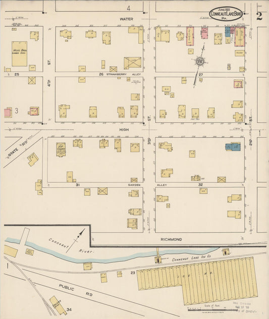 Sanborn Fire Insurance Map from Conneaut Lake Borough, Crawford County, Pennsylvania (1922), Sheet #0002 - Historic Sanborn Fire Insurance Map Print, vintage old map wall art, antique decor, genealogy gift, Pennsylvania Pennsylvania map
