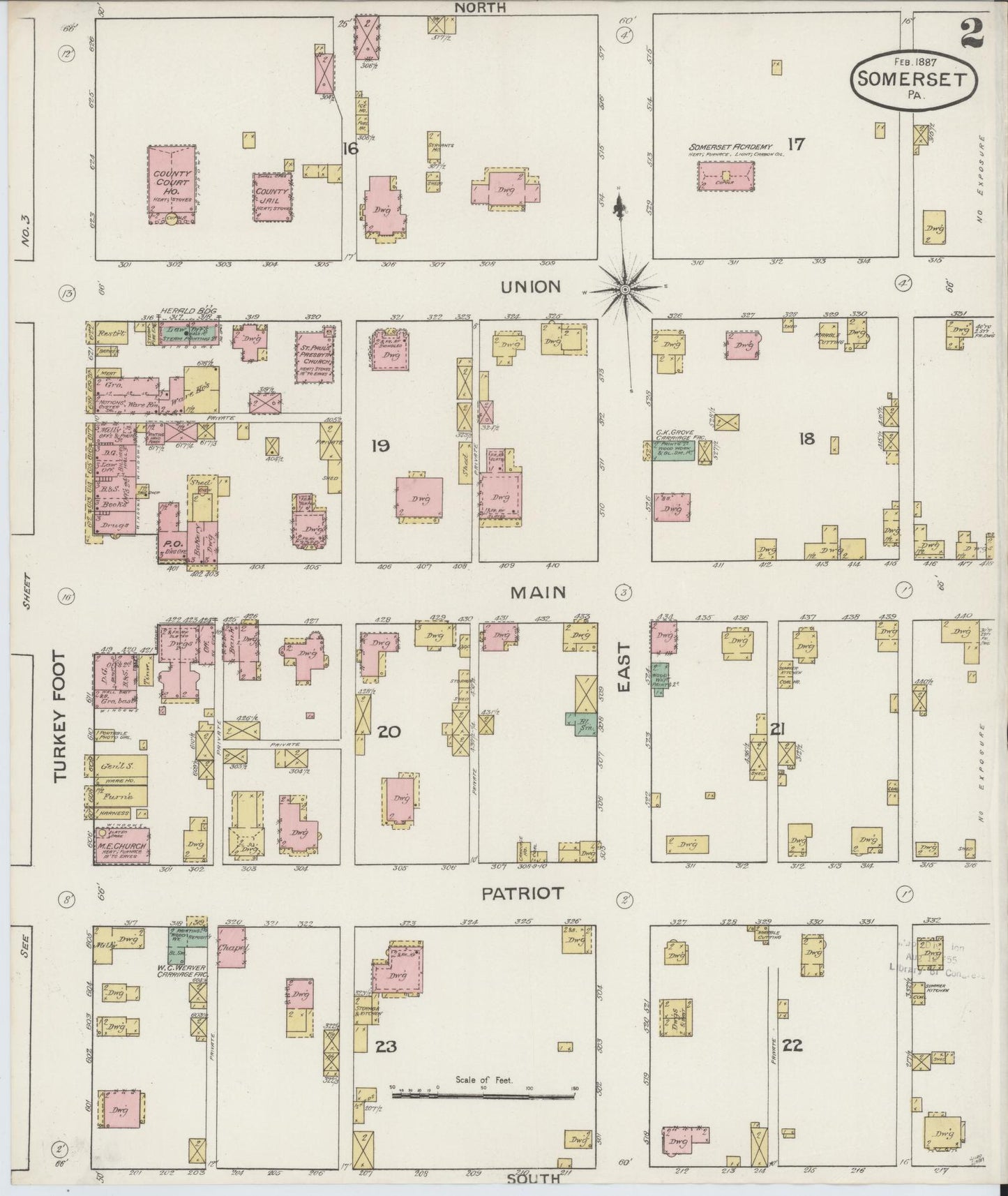 Sanborn Fire Insurance Map from Somerset, Somerset County, Pennsylvania (1887), Sheet #0002 - Complete Map Set gallery image, historic Sanborn map, vintage wall art, Pennsylvania Pennsylvania