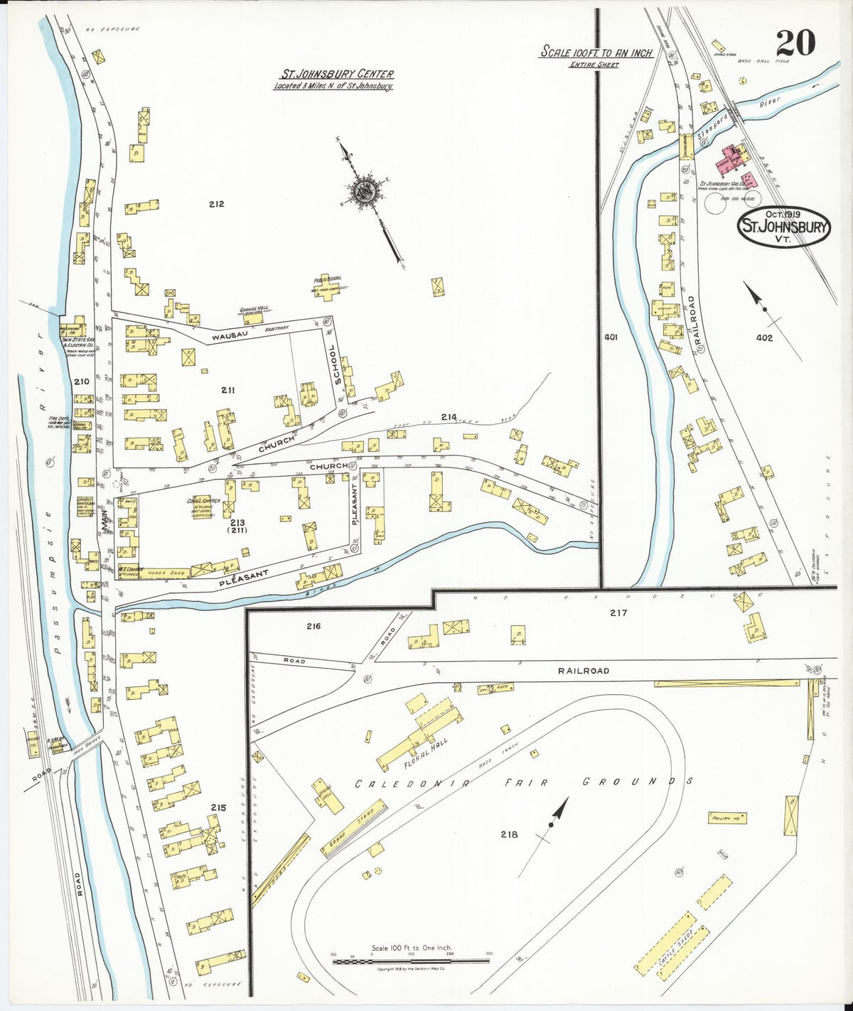 Sanborn Fire Insurance Map from Saint Johnsbury, Caledonia County, Vermont (1919), Sheet #0020 - Complete Map Set gallery image, historic Sanborn map, vintage wall art, Vermont Vermont