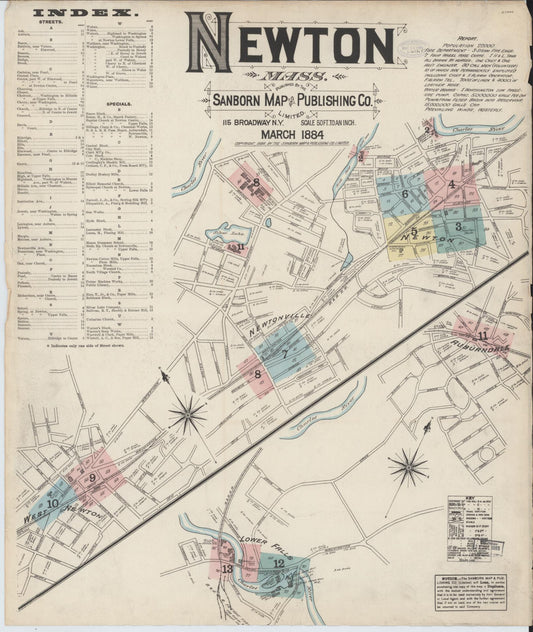 Sanborn Fire Insurance Map from Newton, Middlesex County, Massachusetts (1884), Sheet #0001 - Complete Map Set gallery image, historic Sanborn map, vintage wall art, Massachusetts Massachusetts