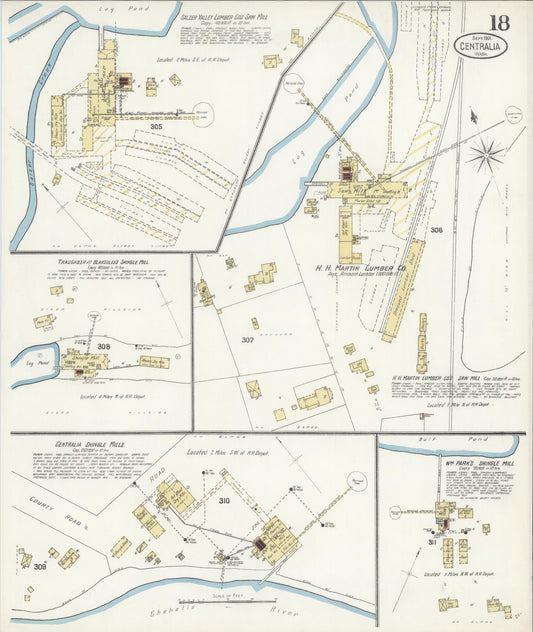 Sanborn Fire Insurance Map from Centralia, Lewis County, Washington (1901), Sheet #0018 - Historic Sanborn Fire Insurance Map Print, vintage old map wall art, antique decor, genealogy gift, Washington Washington map