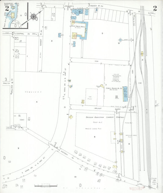 Sanborn Fire Insurance Map from Burnside, Pulaski County, Kentucky (1953), Sheet #0002 - Historic Sanborn Fire Insurance Map Print, vintage old map wall art, antique decor, genealogy gift, Kentucky Kentucky map