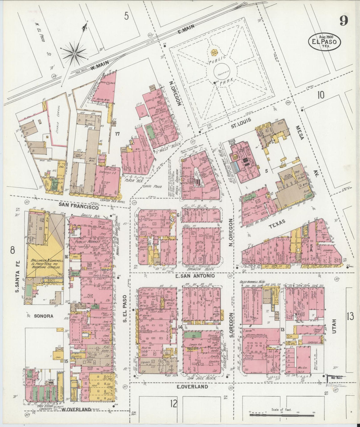Sanborn Fire Insurance Map from El Paso, El Paso County, Texas (1900), Sheet #0009 - Complete Map Set gallery image, historic Sanborn map, vintage wall art, Texas Texas