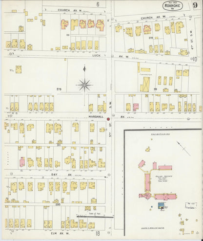 Sanborn Fire Insurance Map from Roanoke, Independent Cities, Virginia (1903), Sheet #0009 - Historic Sanborn Fire Insurance Map Print, vintage old map wall art, antique decor, genealogy gift, Virginia Virginia map