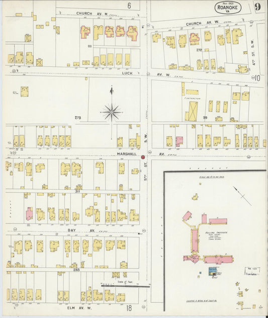 Sanborn Fire Insurance Map from Roanoke, Independent Cities, Virginia (1903), Sheet #0009 - Historic Sanborn Fire Insurance Map Print, vintage old map wall art, antique decor, genealogy gift, Virginia Virginia map