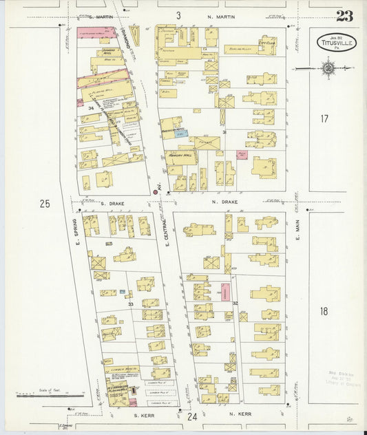 Sanborn Fire Insurance Map from Titusville, Crawford County, Pennsylvania (1912), Sheet #0023 - Historic Sanborn Fire Insurance Map Print, vintage old map wall art, antique decor, genealogy gift, Pennsylvania Pennsylvania map