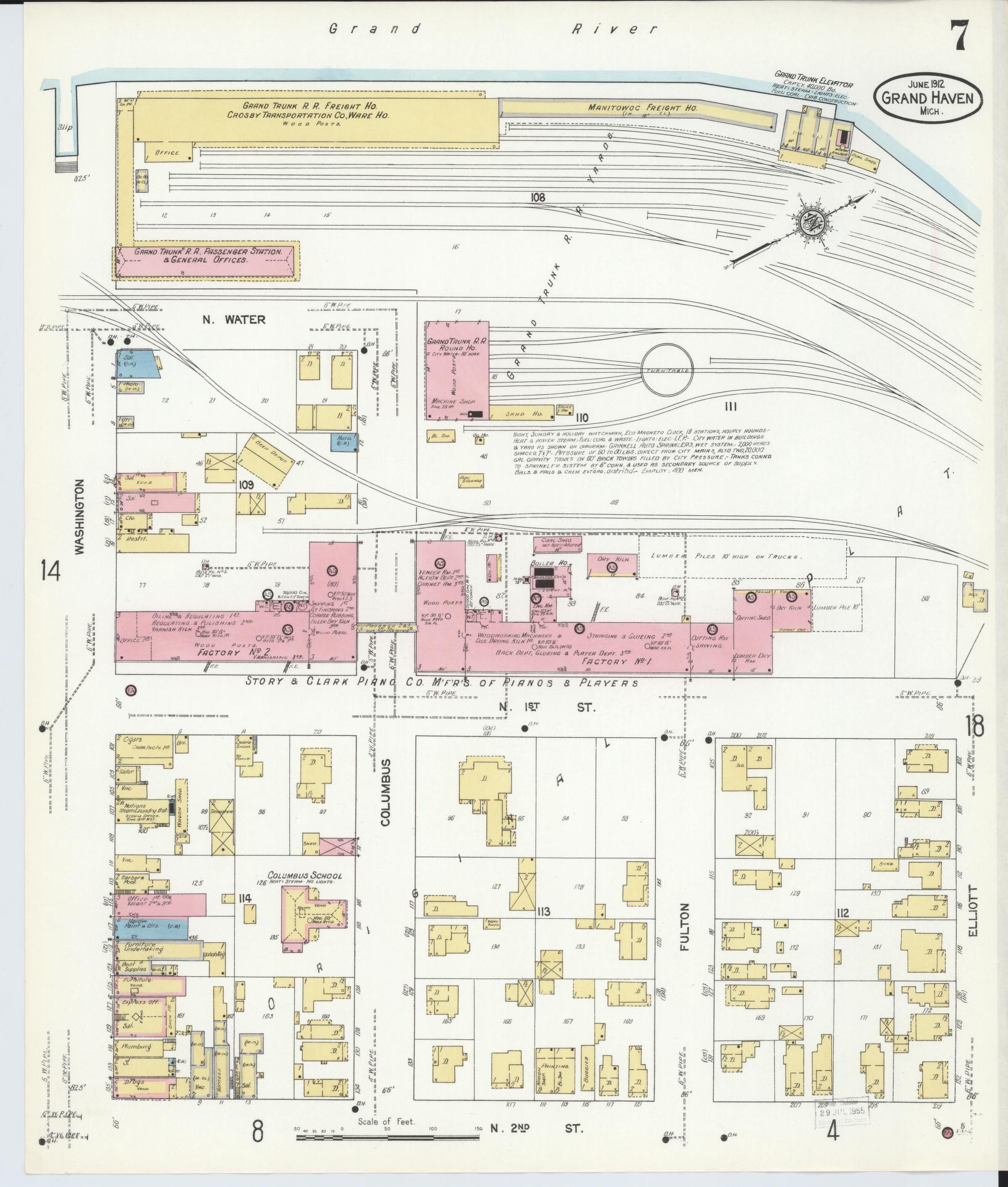 Sanborn Fire Insurance Map from Grand Haven, Ottawa County, Michigan (1912), Sheet #0007 - Complete Map Set gallery image, historic Sanborn map, vintage wall art, Michigan Michigan