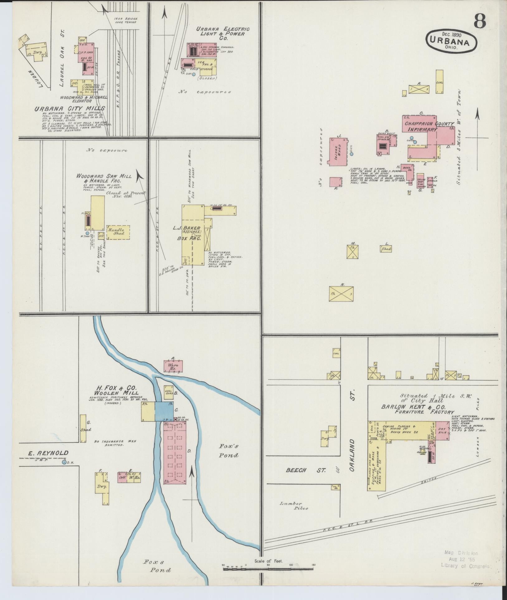 Sanborn Fire Insurance Map from Urbana, Champaign County, Ohio (1890), Sheet #0008 - Complete Map Set gallery image, historic Sanborn map, vintage wall art, Ohio Ohio