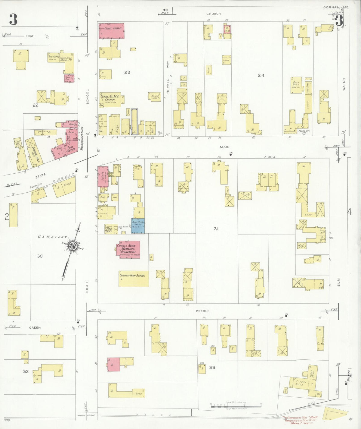 Sanborn Fire Insurance Map from Gorham, Cumberland County, Maine (1934), Sheet #0003 - Historic Sanborn Fire Insurance Map Print, vintage old map wall art, antique decor, genealogy gift, Maine Maine map