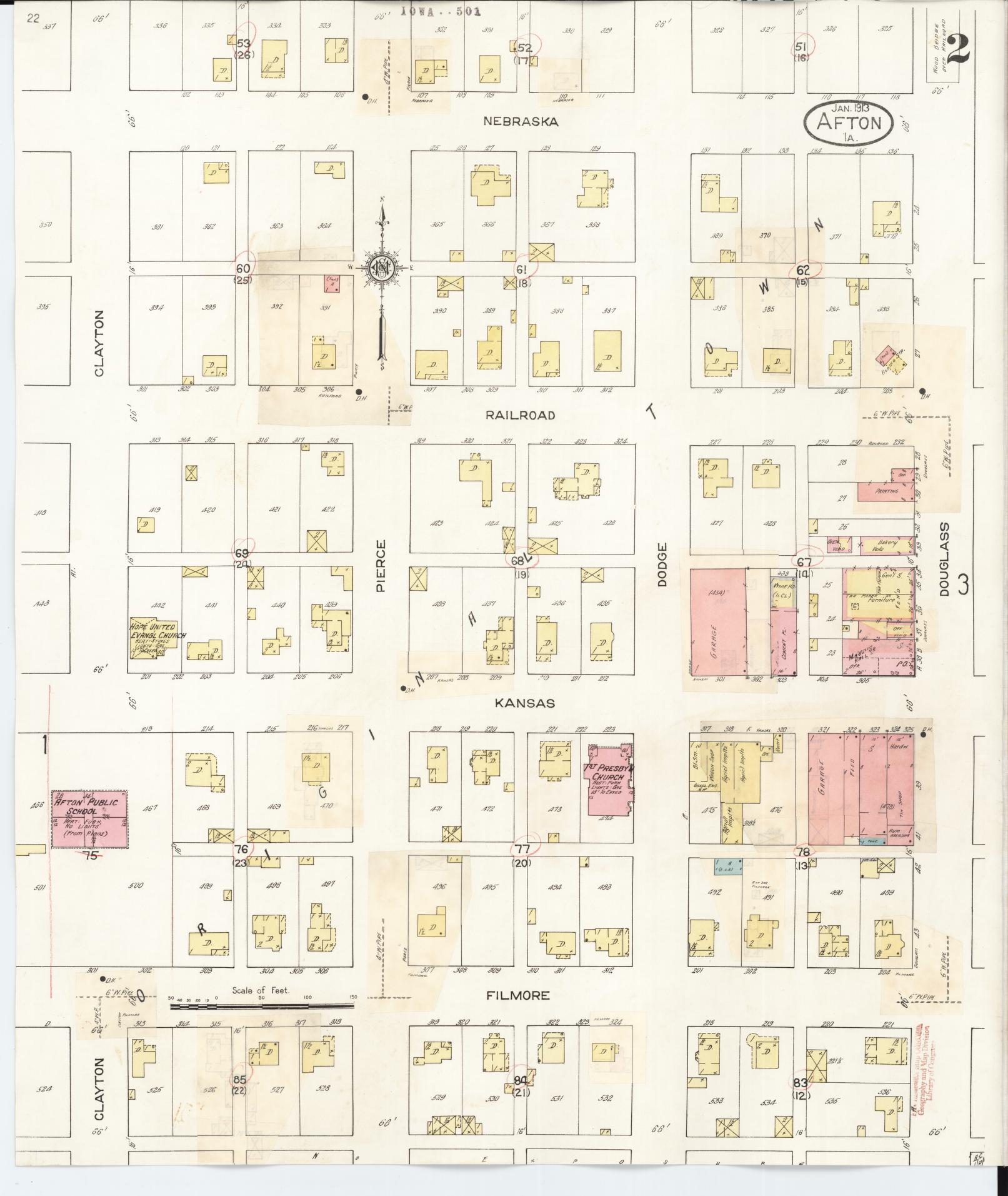 Sanborn Fire Insurance Map from Afton, Union County, Iowa (1932), Sheet #0002 - Historic Sanborn Fire Insurance Map Print, vintage old map wall art