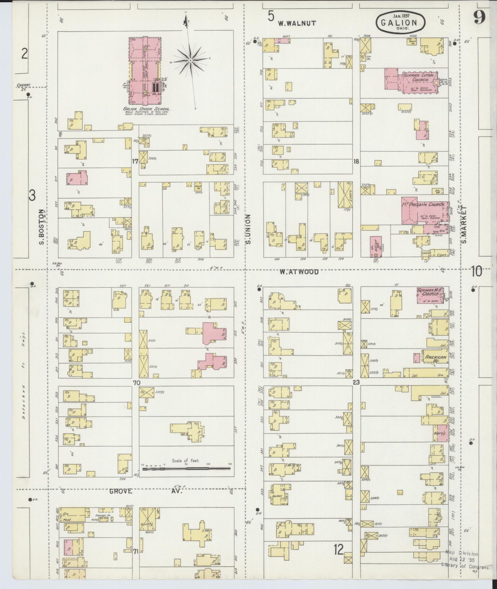 Sanborn Fire Insurance Map from Galion, Crawford County, Ohio (1897), Sheet #0009 - Historic Sanborn Fire Insurance Map Print, vintage old map wall art, antique decor, genealogy gift, Ohio Ohio map