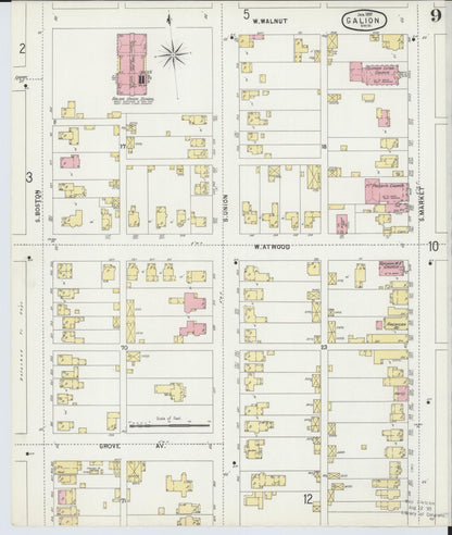 Sanborn Fire Insurance Map from Galion, Crawford County, Ohio (1897), Sheet #0009 - Historic Sanborn Fire Insurance Map Print, vintage old map wall art, antique decor, genealogy gift, Ohio Ohio map