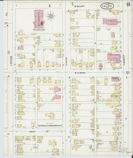 Sanborn Fire Insurance Map from Galion, Crawford County, Ohio (1897), Sheet #0009 - Historic Sanborn Fire Insurance Map Print, vintage old map wall art, antique decor, genealogy gift, Ohio Ohio map