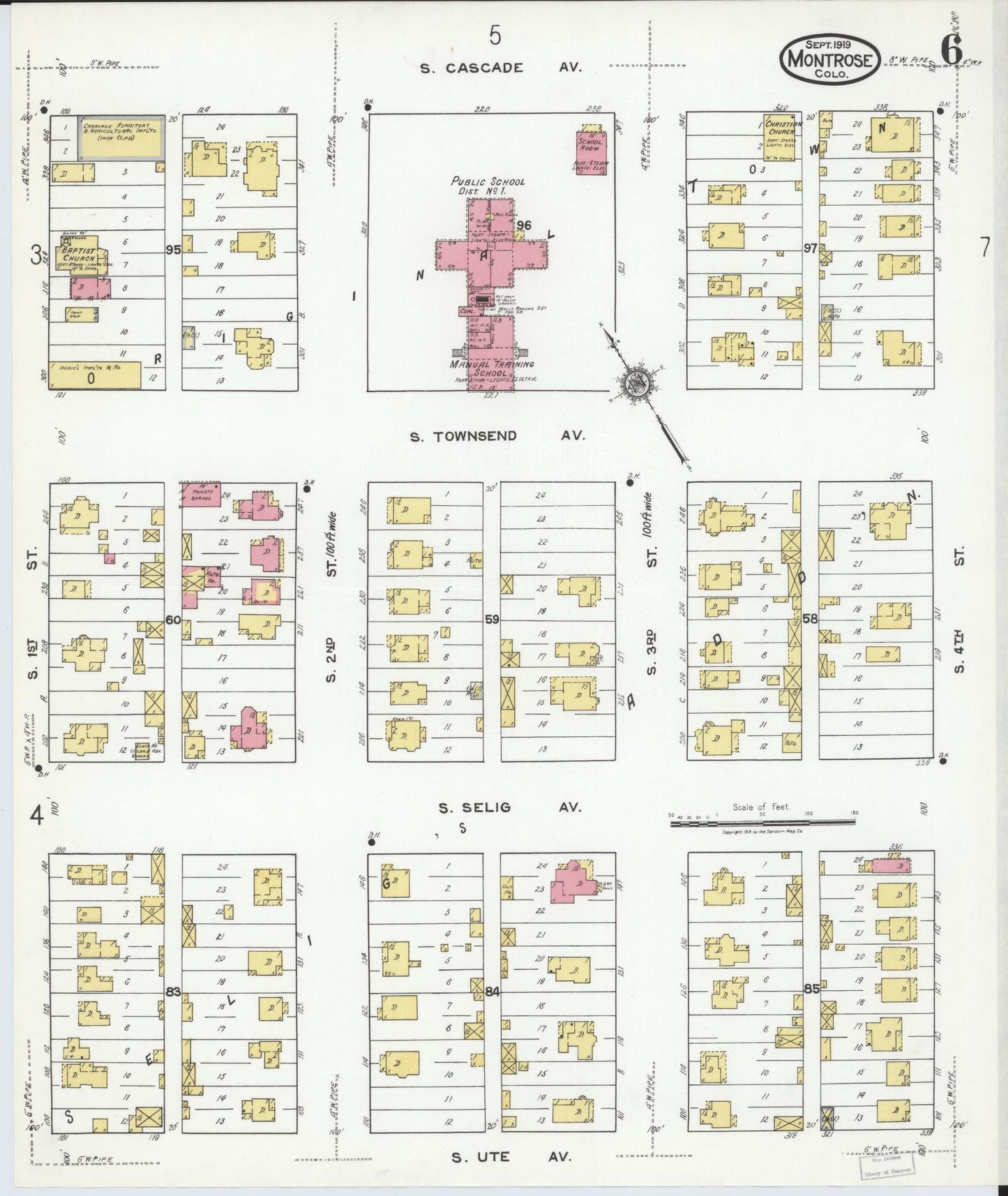 Sanborn Fire Insurance Map from Montrose, Montrose County, Colorado (1919), Sheet #0006 - Historic Sanborn Fire Insurance Map Print, vintage old map wall art, antique decor, genealogy gift, Colorado Colorado map