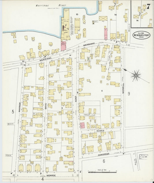 Sanborn Fire Insurance Map from Newburyport, Essex County, Massachusetts (1906), Sheet #0007 - Historic Sanborn Fire Insurance Map Print, vintage old map wall art, antique decor, genealogy gift, Massachusetts Massachusetts map