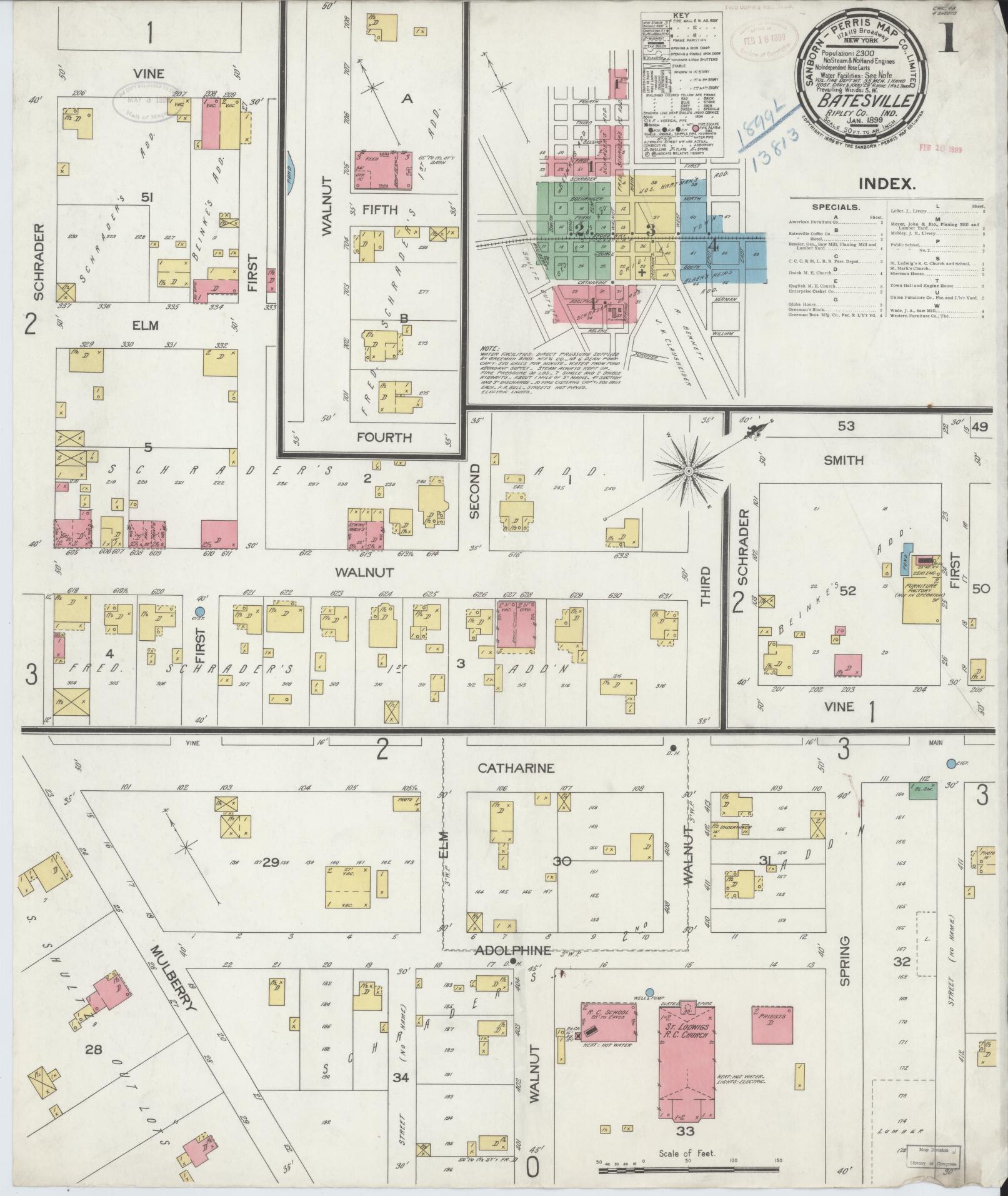 Sanborn Fire Insurance Map from Batesville, Ripley County, Indiana (1899), Sheet #0001 - Complete Map Set gallery image, historic Sanborn map, vintage wall art, Indiana Indiana