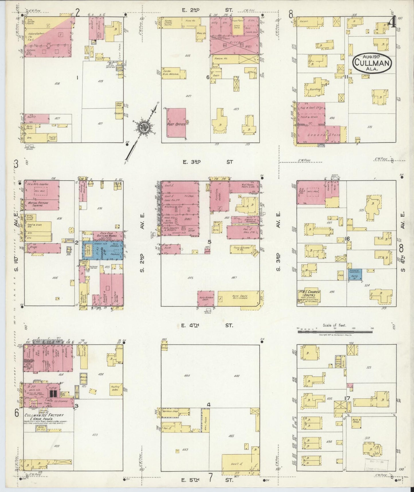 Sanborn Fire Insurance Map from Cullman, Cullman County, Alabama (1917), Sheet #0004 - Complete Map Set gallery image, historic Sanborn map, vintage wall art, Alabama Alabama