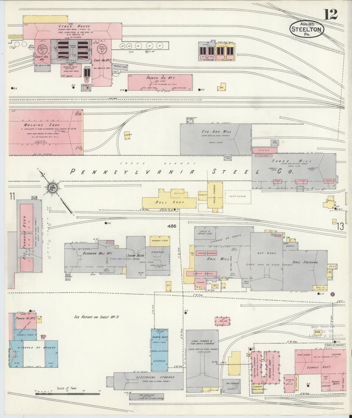 Sanborn Fire Insurance Map from Steelton, Dauphin County, Pennsylvania (1915), Sheet #0012 - Complete Map Set gallery image, historic Sanborn map, vintage wall art, Pennsylvania Pennsylvania