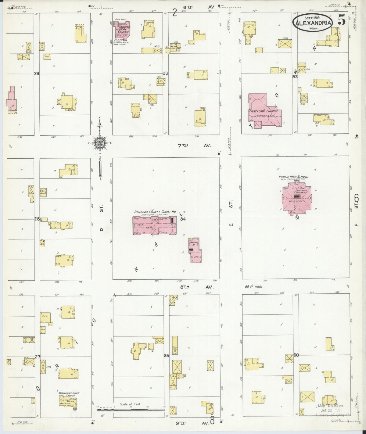 Sanborn Fire Insurance Map from Alexandria, Douglas County, Minnesota (1909), Sheet #0005 - Complete Map Set gallery image, historic Sanborn map, vintage wall art, Minnesota Minnesota