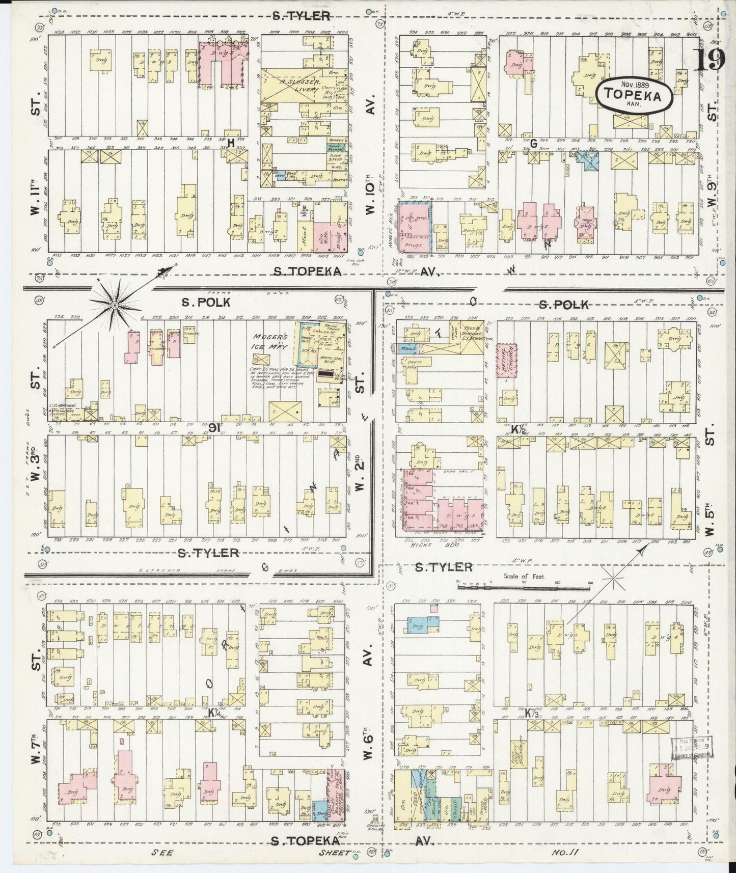 Sanborn Fire Insurance Map from Topeka, Shawnee County, Kansas (1889), Sheet #0020 - Historic Sanborn Fire Insurance Map Print, vintage old map wall art, antique decor, genealogy gift, Kansas Kansas map