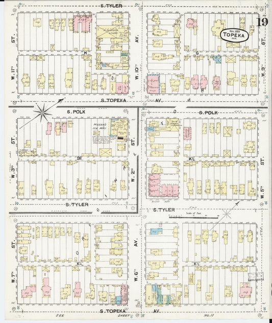 Sanborn Fire Insurance Map from Topeka, Shawnee County, Kansas (1889), Sheet #0020 - Historic Sanborn Fire Insurance Map Print, vintage old map wall art, antique decor, genealogy gift, Kansas Kansas map