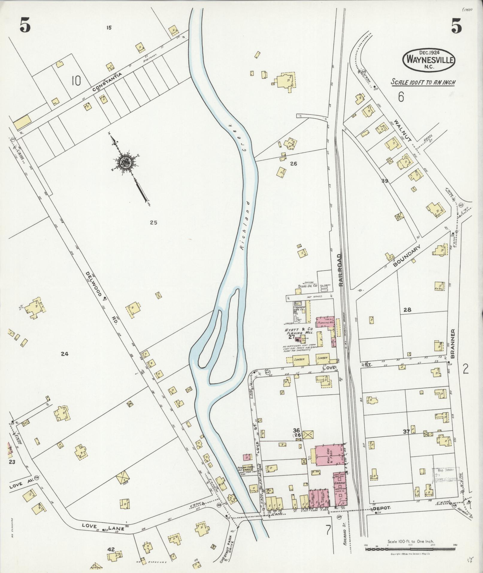 Sanborn Fire Insurance Map from Waynesville, Haywood County, North Carolina (1924), Sheet #0005 - Complete Map Set gallery image, historic Sanborn map, vintage wall art, North Carolina North Carolina