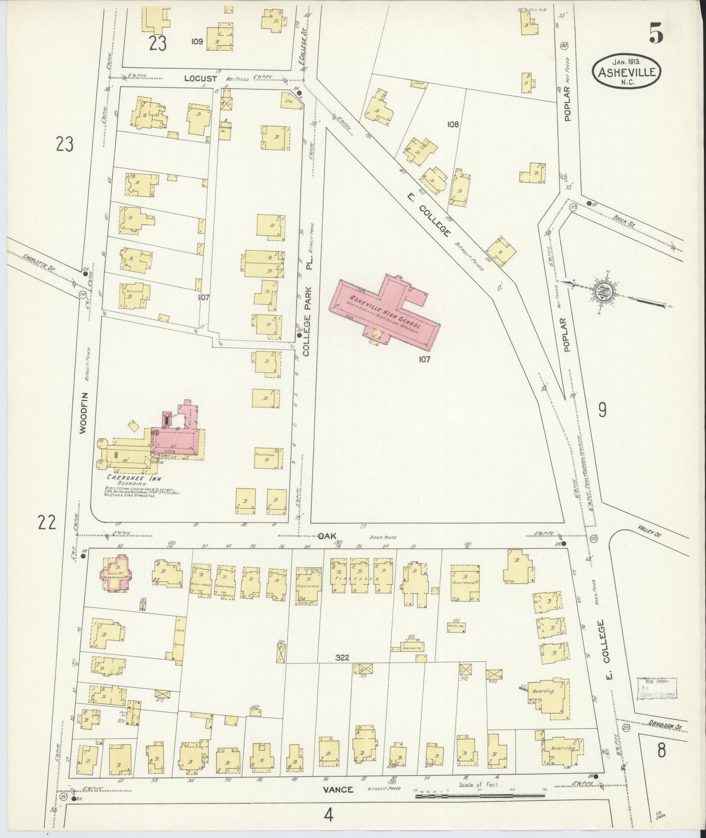 Sanborn Fire Insurance Map from Asheville, Buncombe County, North Carolina (1913), Sheet #0005 - Historic Sanborn Fire Insurance Map Print, vintage old map wall art, antique decor, genealogy gift, North Carolina North Carolina map