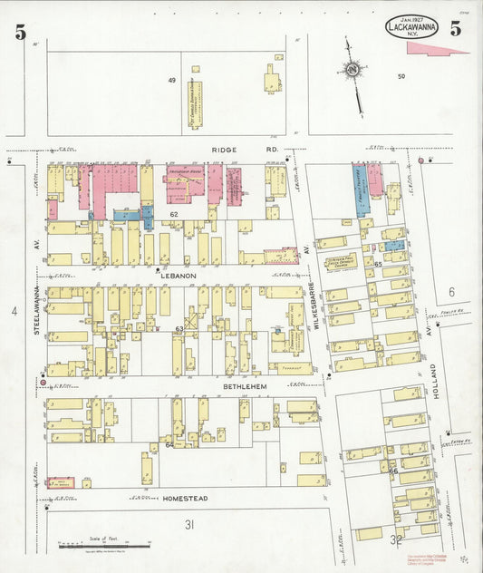 Sanborn Fire Insurance Map from Lackawanna, Erie County, New York (1927), Sheet #0005 - Historic Sanborn Fire Insurance Map Print, vintage old map wall art, antique decor, genealogy gift, New York New York map