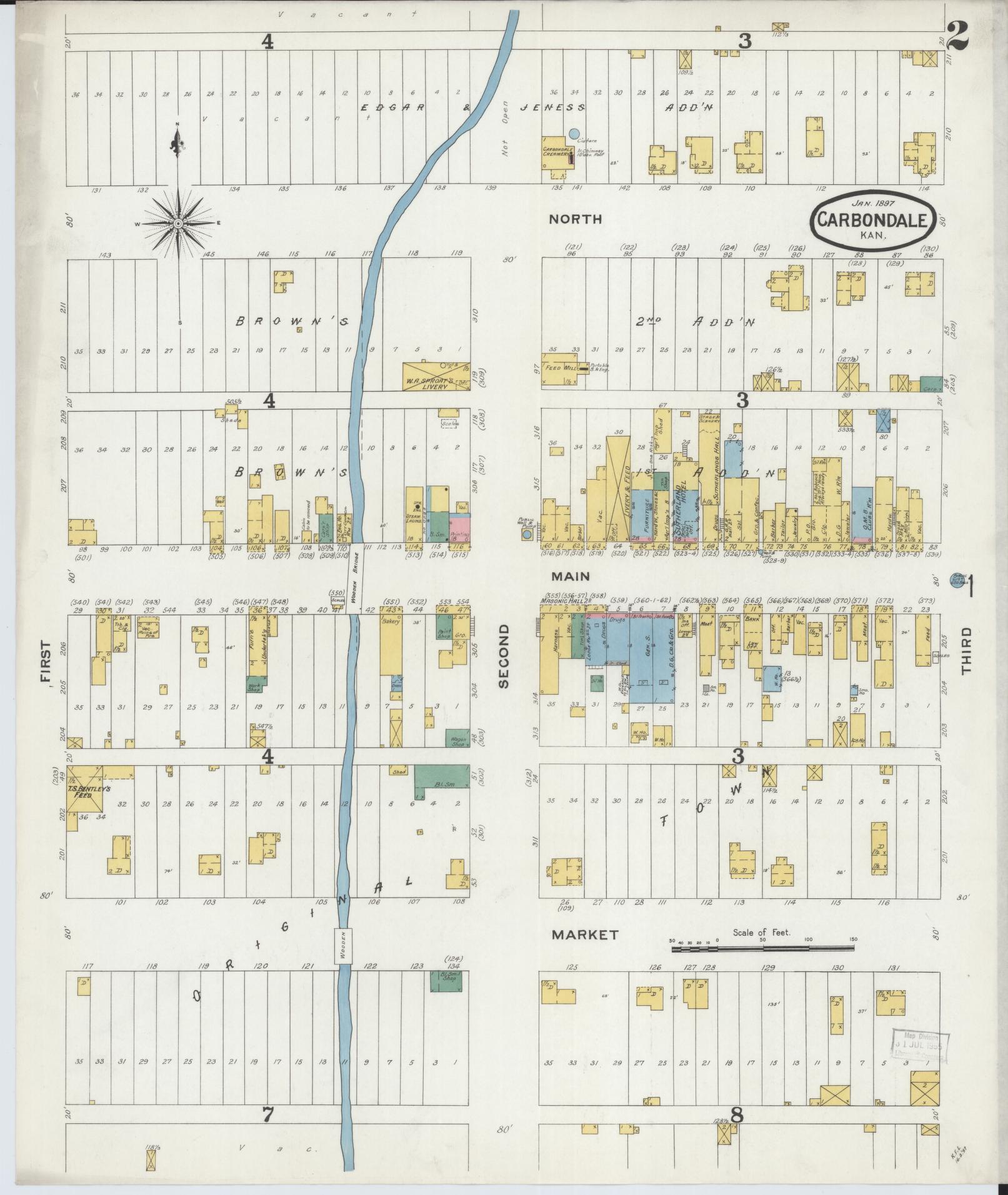 Sanborn Fire Insurance Map from Carbondale, Osage County, Kansas (1897), Sheet #0002 - Historic Sanborn Fire Insurance Map Print, vintage old map wall art, antique decor, genealogy gift, Kansas Kansas map
