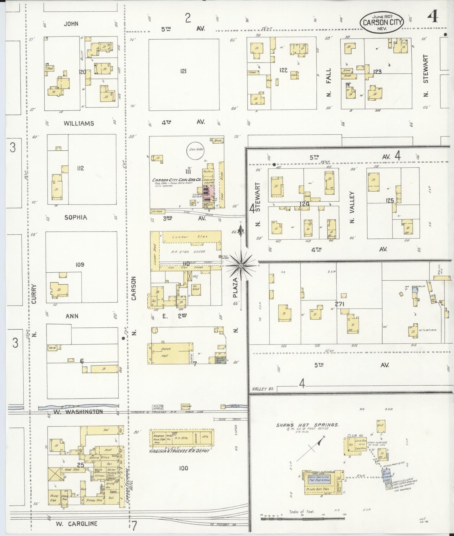 Sanborn Fire Insurance Map from Carson City, Carson City County, Nevada (1907), Sheet #0004 - Complete Map Set gallery image, historic Sanborn map, vintage wall art, Nevada Nevada