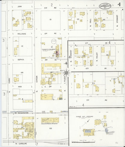 Sanborn Fire Insurance Map from Carson City, Carson City County, Nevada (1907), Sheet #0004 - Complete Map Set gallery image, historic Sanborn map, vintage wall art, Nevada Nevada