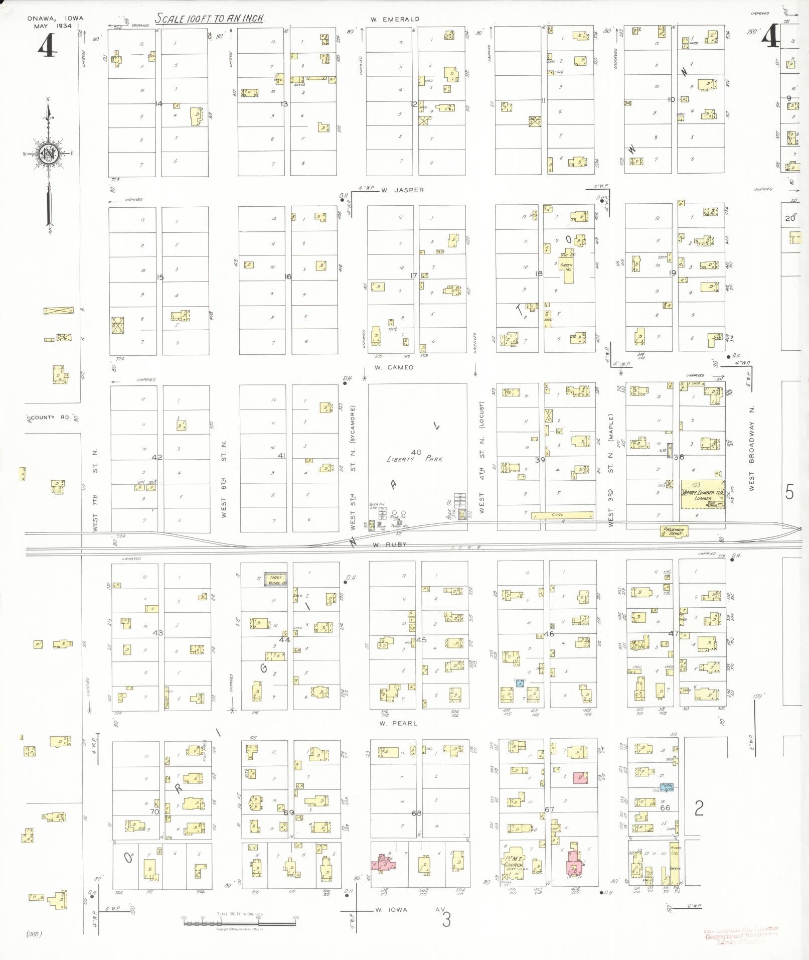 Sanborn Fire Insurance Map from Onawa, Monona County, Iowa (1934), Sheet #0004 - Historic Sanborn Fire Insurance Map Print