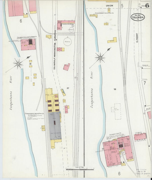 Sanborn Fire Insurance Map from Columbia, Lancaster County, Pennsylvania (1904), Sheet #0006 - Historic Sanborn Fire Insurance Map Print, vintage old map wall art, antique decor, genealogy gift, Pennsylvania Pennsylvania map