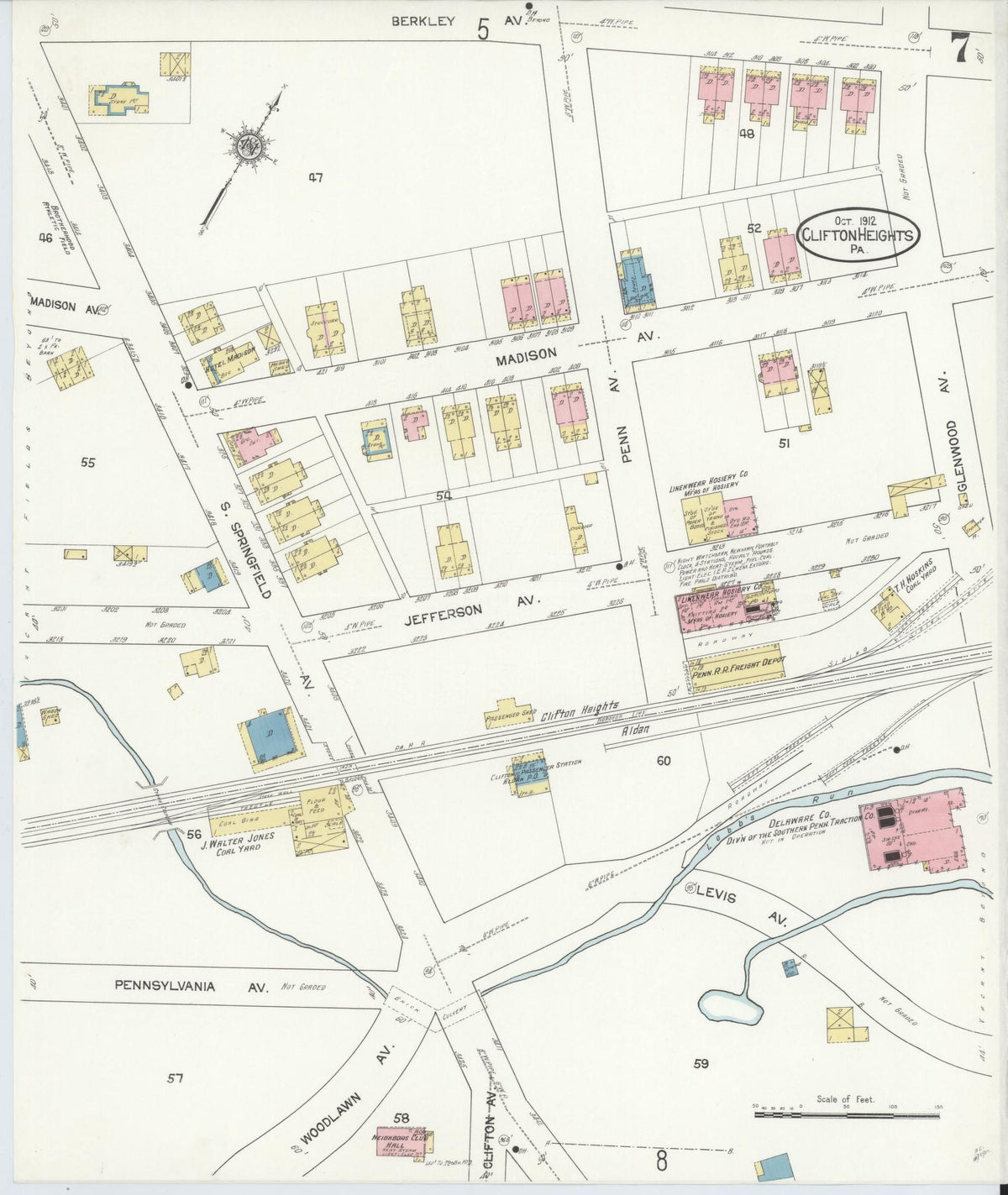 Sanborn Fire Insurance Map from Clifton Heights, Delaware County, Pennsylvania (1912), Sheet #0007 - Complete Map Set gallery image, historic Sanborn map, vintage wall art, Pennsylvania Pennsylvania