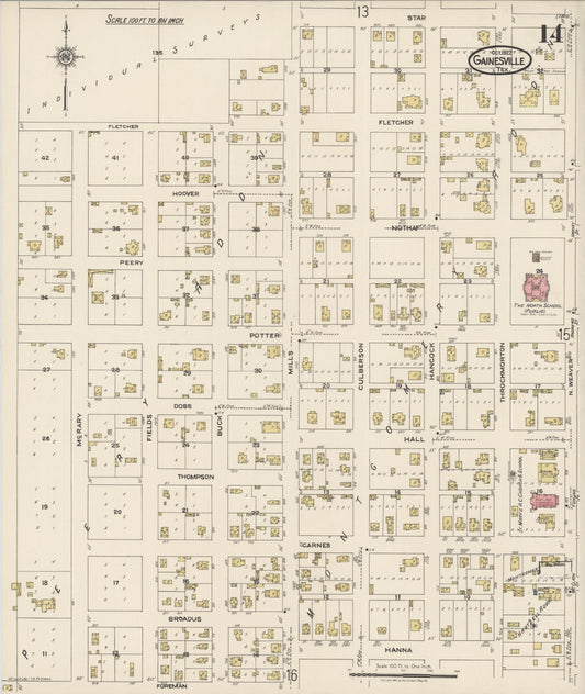Sanborn Fire Insurance Map from Gainesville, Cooke County, Texas (1922), Sheet #0014 - Historic Sanborn Fire Insurance Map Print, vintage old map wall art, antique decor, genealogy gift, Texas Texas map