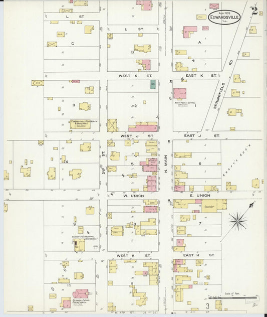Sanborn Fire Insurance Map from Edwardsville, Madison County, Illinois (1909), Sheet #0002 - Historic Sanborn Fire Insurance Map Print, vintage old map wall art, antique decor, genealogy gift, Illinois Illinois map